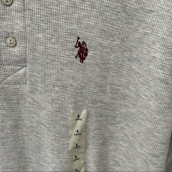 U.S. Polo Assn. men’s henley neck long sleeve thermal shirt, size Large, grey - Picture 4 of 7